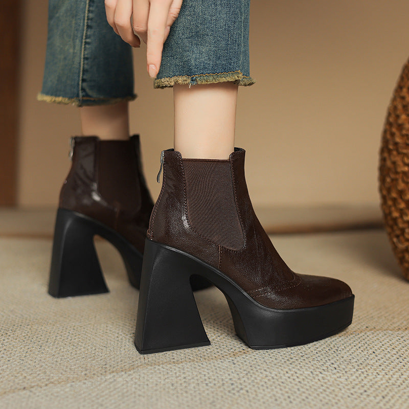 Women's Retro Chunky Martin Small Waterproof Platform Ankle Women's Shoes