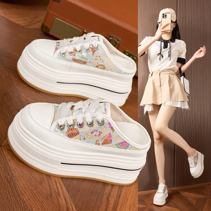 Women's Wear Thick Bottom Hidden White Breathable Heels
