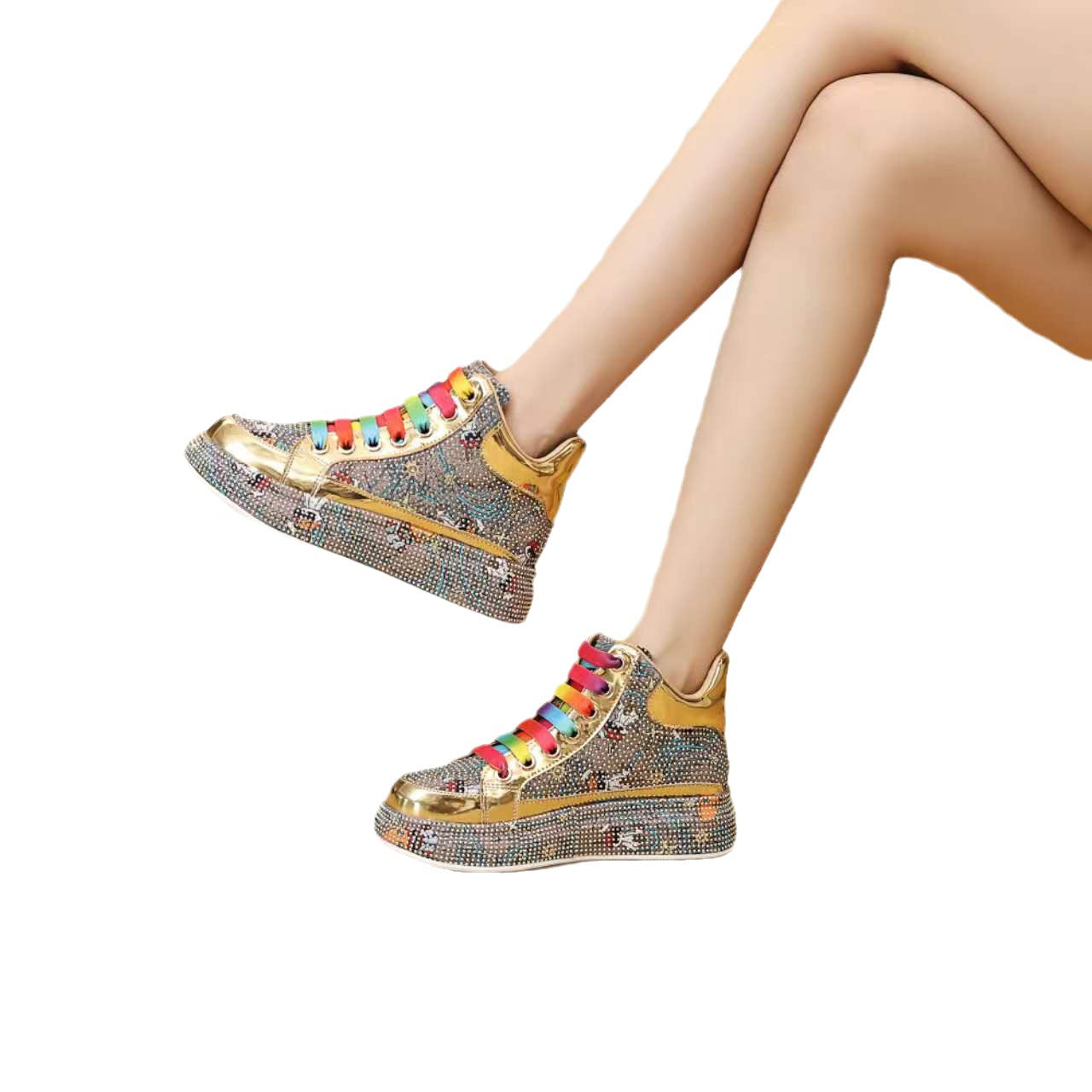 Women's Platform Bright Crystal Full Diamond Iti Fashionable Casual Shoes