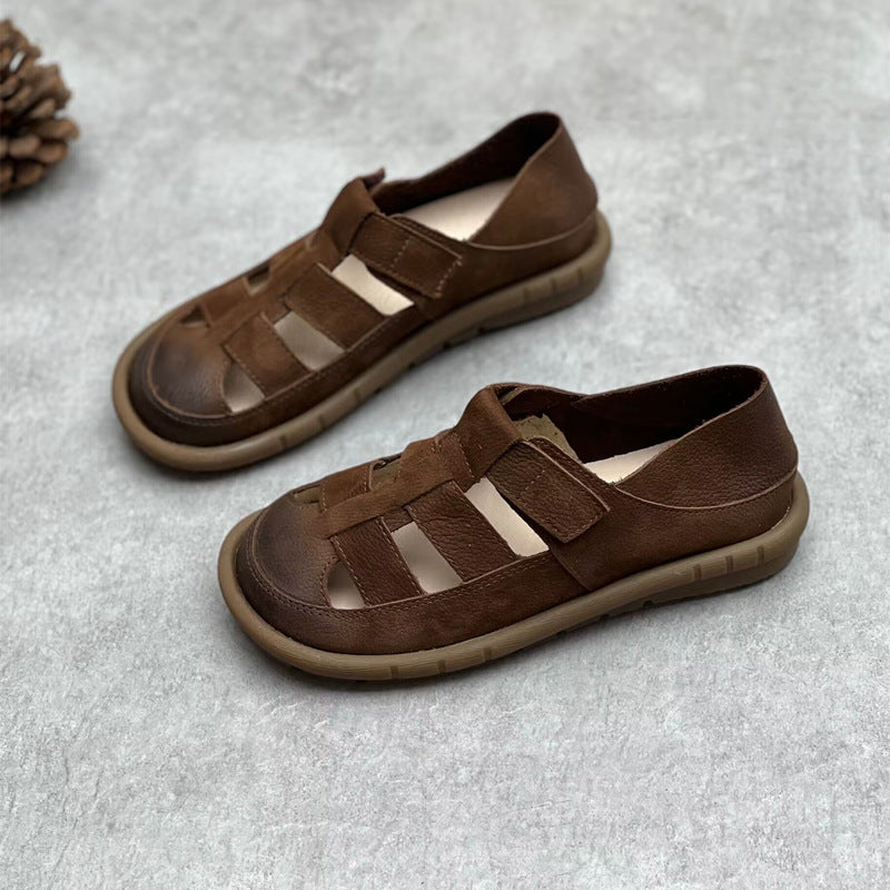 Women's Retro Artistic Round Toe Bottom Shape Flat Sandals