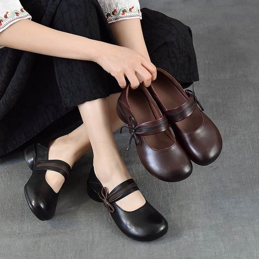 Women's Head Pumps First Layer Cowhide Low Mary Women's Casual Shoes