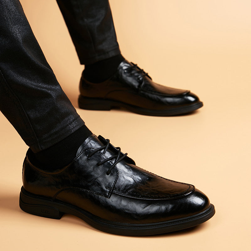 Youth Korean Style Trendy British Soft Bottom Height Increasing Insole Men's Business Leather Shoes