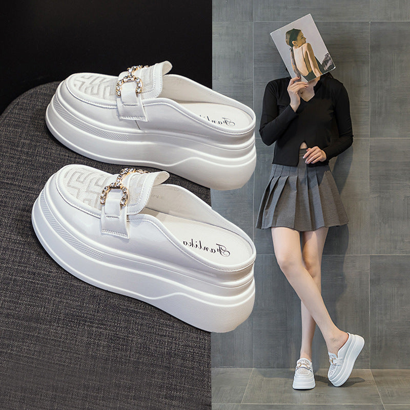 Women's Classic Style Glossy Half Outdoor Height Increasing Insole Platform Slippers
