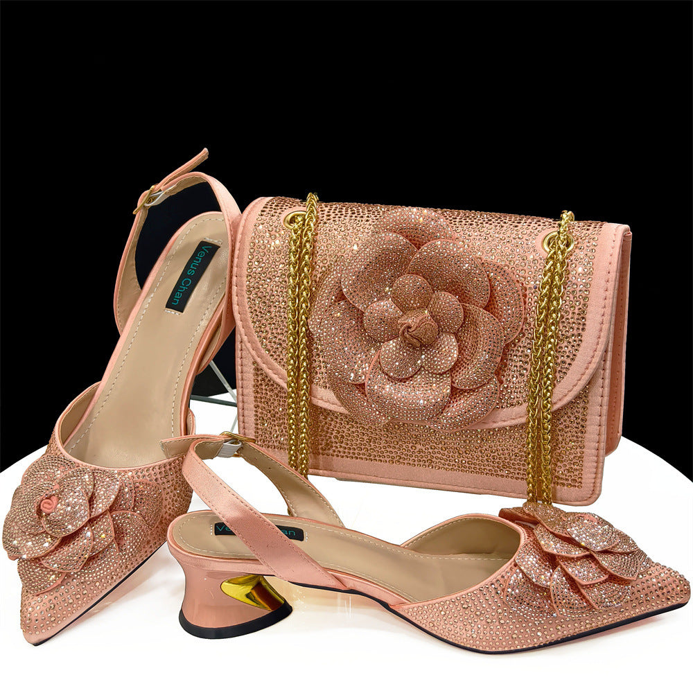 Women's Shoulder Bag Flower Decoration Bags Suite Men's Shoes
