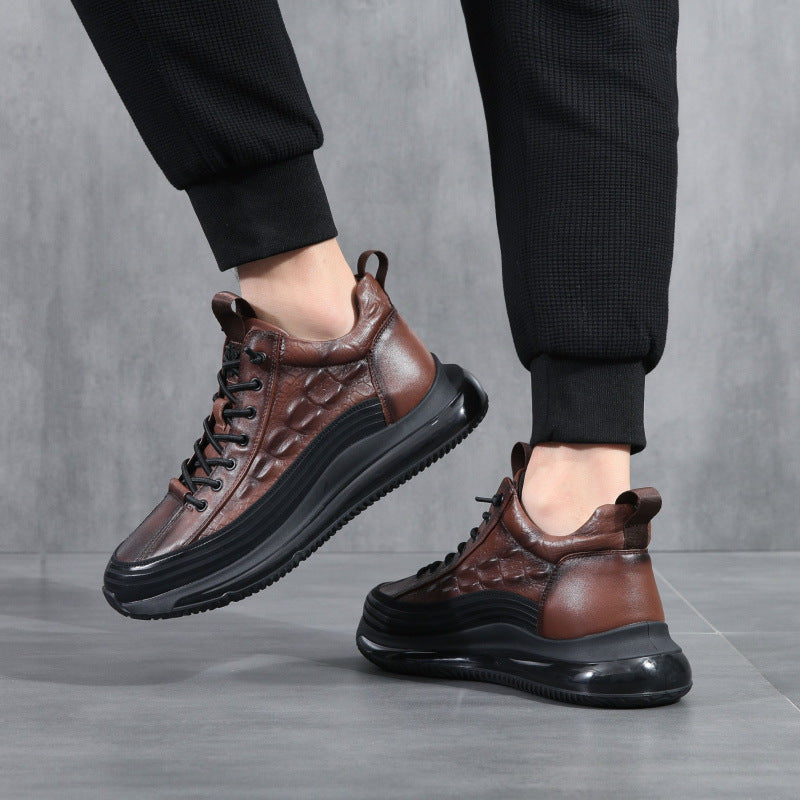 Men's Top Layer Cowhide Air Cushion Running Sports Trendy Men's Board Shoes