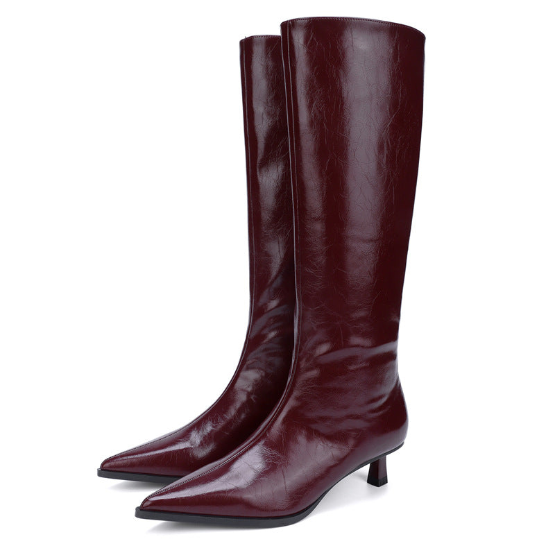 Women's Wide Tube Pointed Toe Kitten High Trousers Long Stiletto Heels