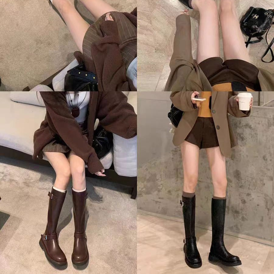 Head Buckled Chunky Below The Knee High Boots