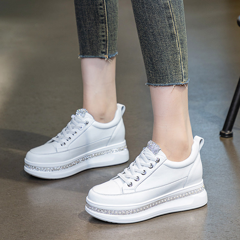 Women's White Small Height Increasing Insole Autumn Casual Shoes