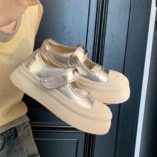 Women's Size To Velcro Big Head Muffin Platform Height Increasing Round Women's Casual Shoes