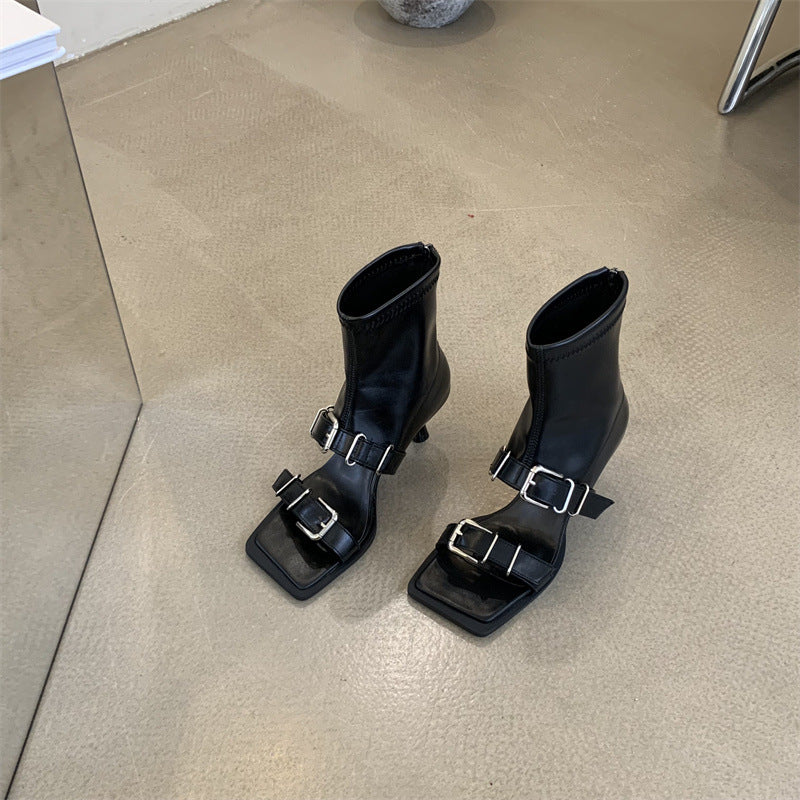 Tax-free Open Toe Split Sexy Peep Square Sandals