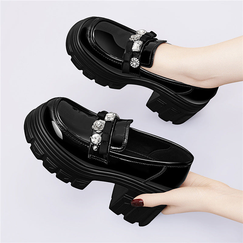 Women's Silk Rabbit Autumn Platform Fashion Black Loafers