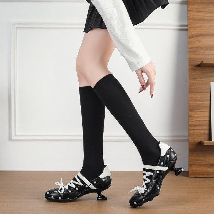 French Black Ballet Mary Jane Shaped Heels