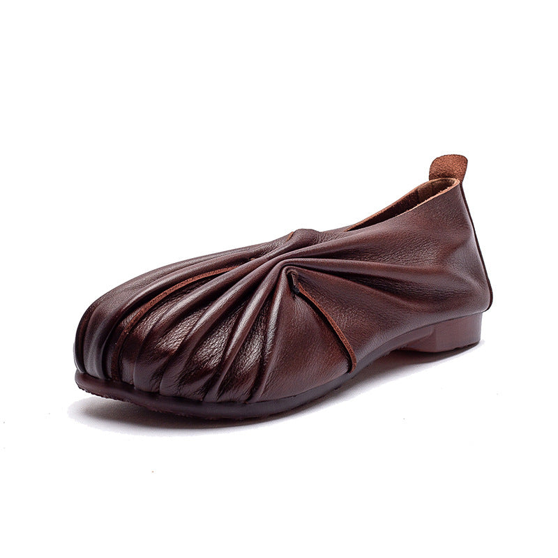 Women's Top Layer Cowhide Round Toe Portable Women's Casual Shoes