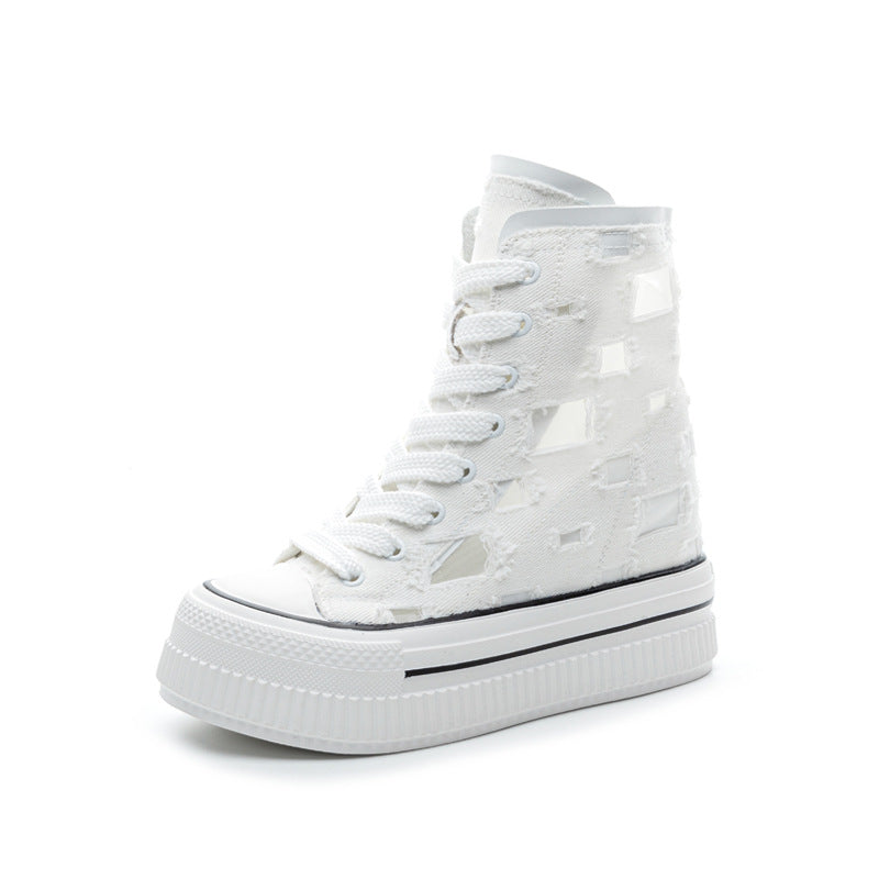 Women's Mesh Ripped Height Increasing Insole Super Heels