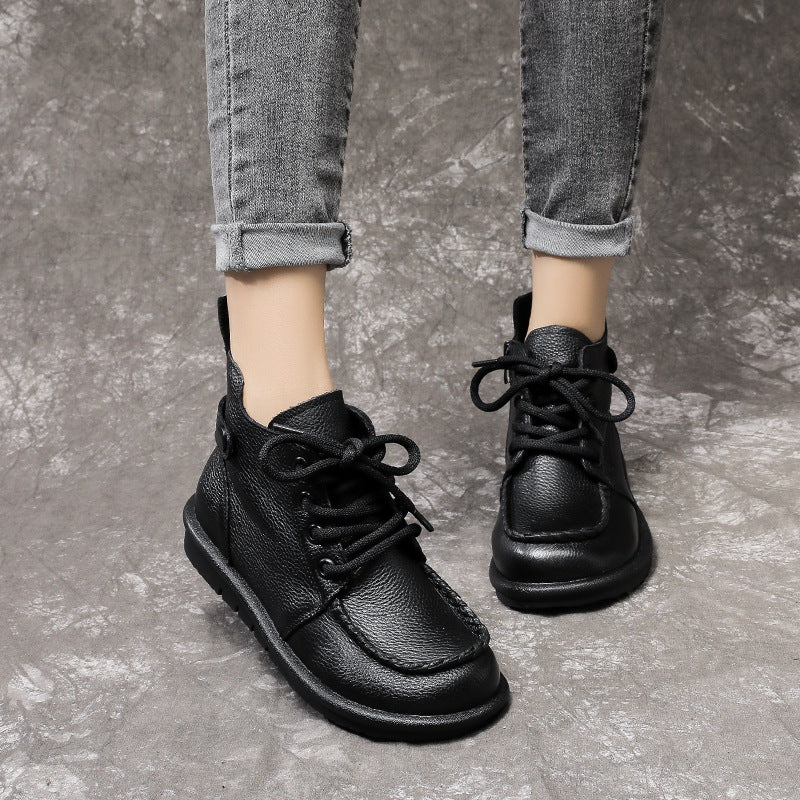 Women's Soft Bottom Top Layer Cowhide Booties Retro Rub Boots