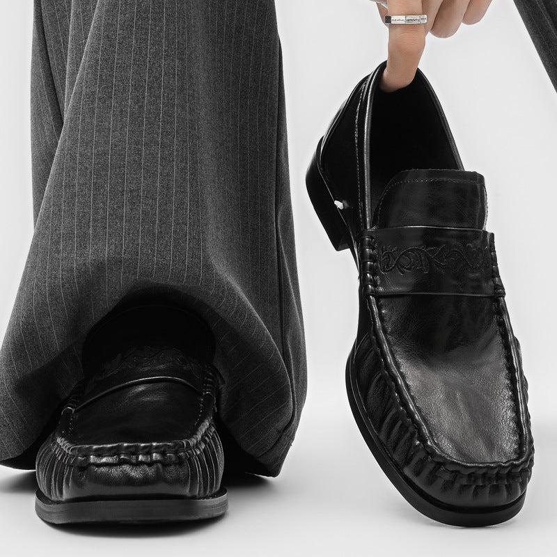 Trendy Spring Slip-on Korean Retro Black Loafers/doug Shoes