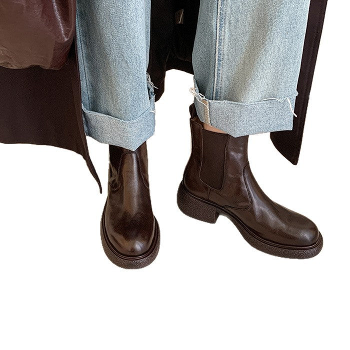 Women's Love Letter Old Chelsea British Style Martin Chunky Women's Leather Boots