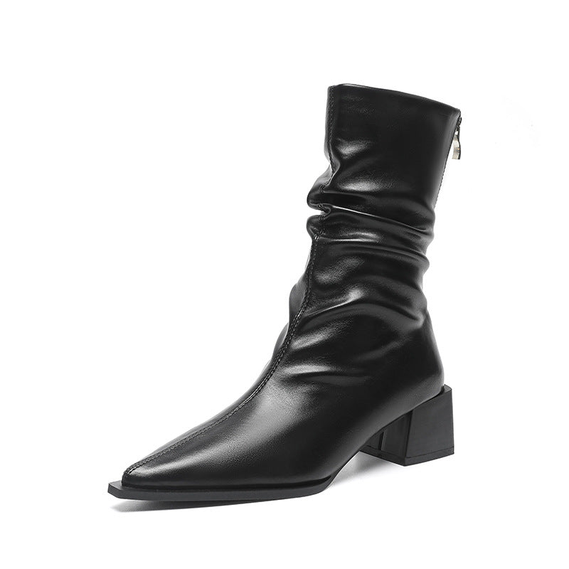 Women's British Style Pointed Toe Chunky Martin Boots