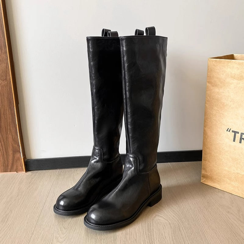 Women's Retro Platform Knight Pleated Soft Long Boots
