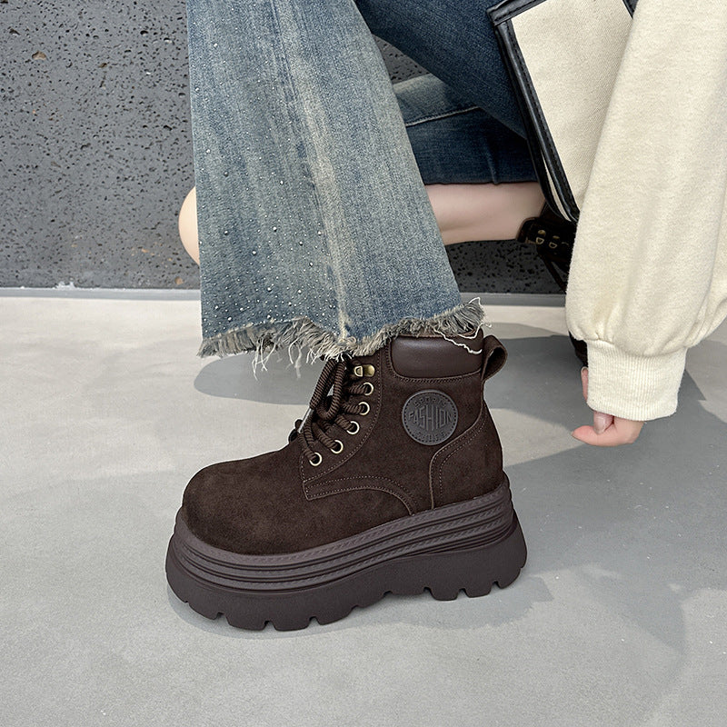 Women's Thick Bottom Inner Height Increasing British Style Boots