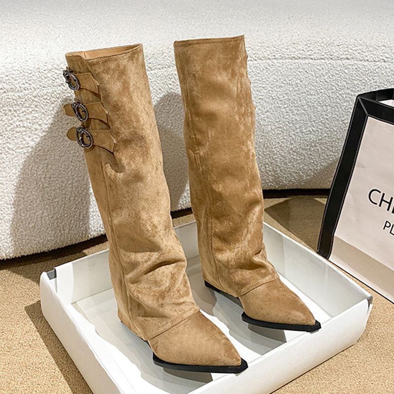 Women's Sheepskin Version Height Increasing Pantyhose Skinny Retro Below The Knee Women's Leather Boots