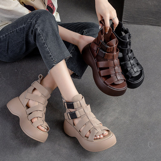 Glamorous Women's Breathable Retro Roman Style Platform Sandals