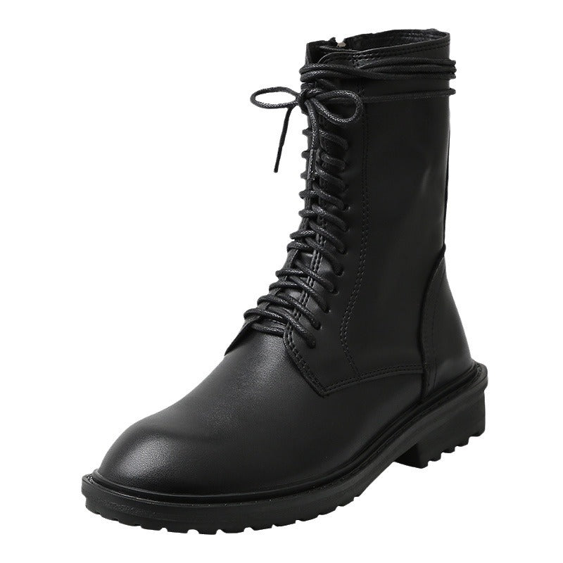 Women's Breathable Motorcycle Thin Short Low Round Women's Leather Boots