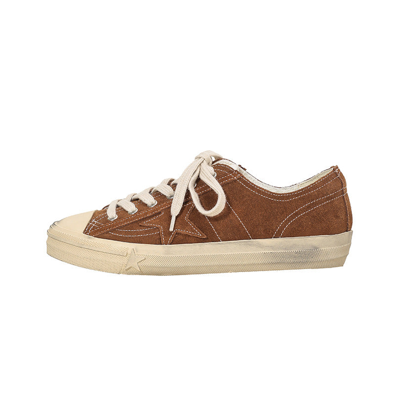 Selected Round Toe Vintage Distressed Little Dirty Thick-soled Matte Sneakers