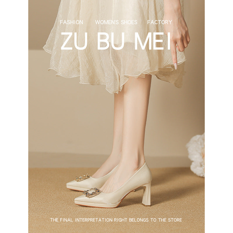 Women's High For Sexy Suede Bridesmaid Temperament French Style Not Women's Fashion Shoes