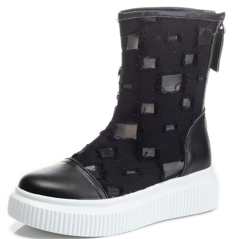 Women's Thin Hollow Drilled Thick Bottom Mesh Breathable Hight Boots