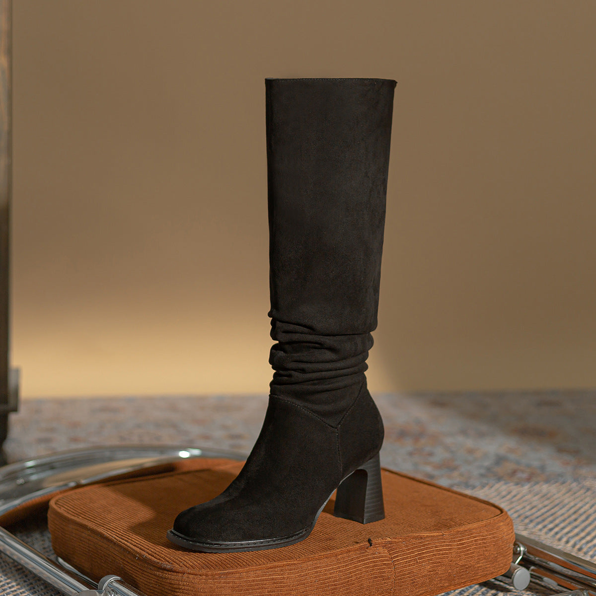 Women's Winter Suede Small Long Pile Style High-heel Boots