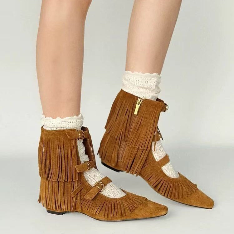 Women's Insole Nomadic Tassel Pointed Toe Booties Women's Leather Boots