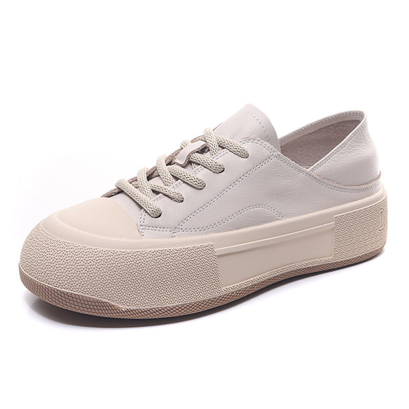 Women's Layer Cowhide Board Leisure Commute White Korean Women's Shoes