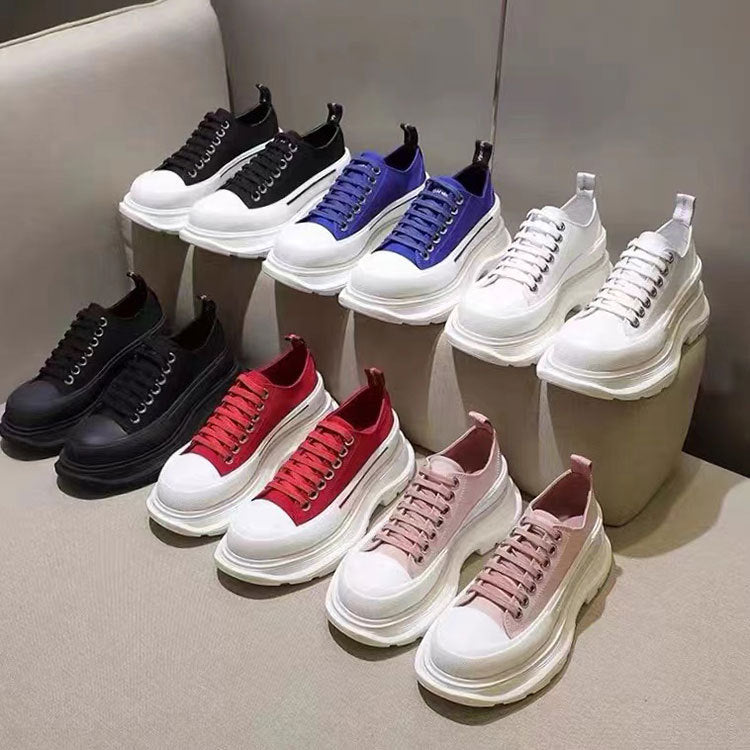 Women's White Leisure Platform Thick Sole Height Increasing Women's Canvas Shoes