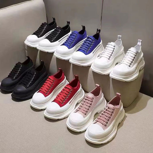 Women's White Leisure Platform Thick Sole Height Increasing Women's Canvas Shoes