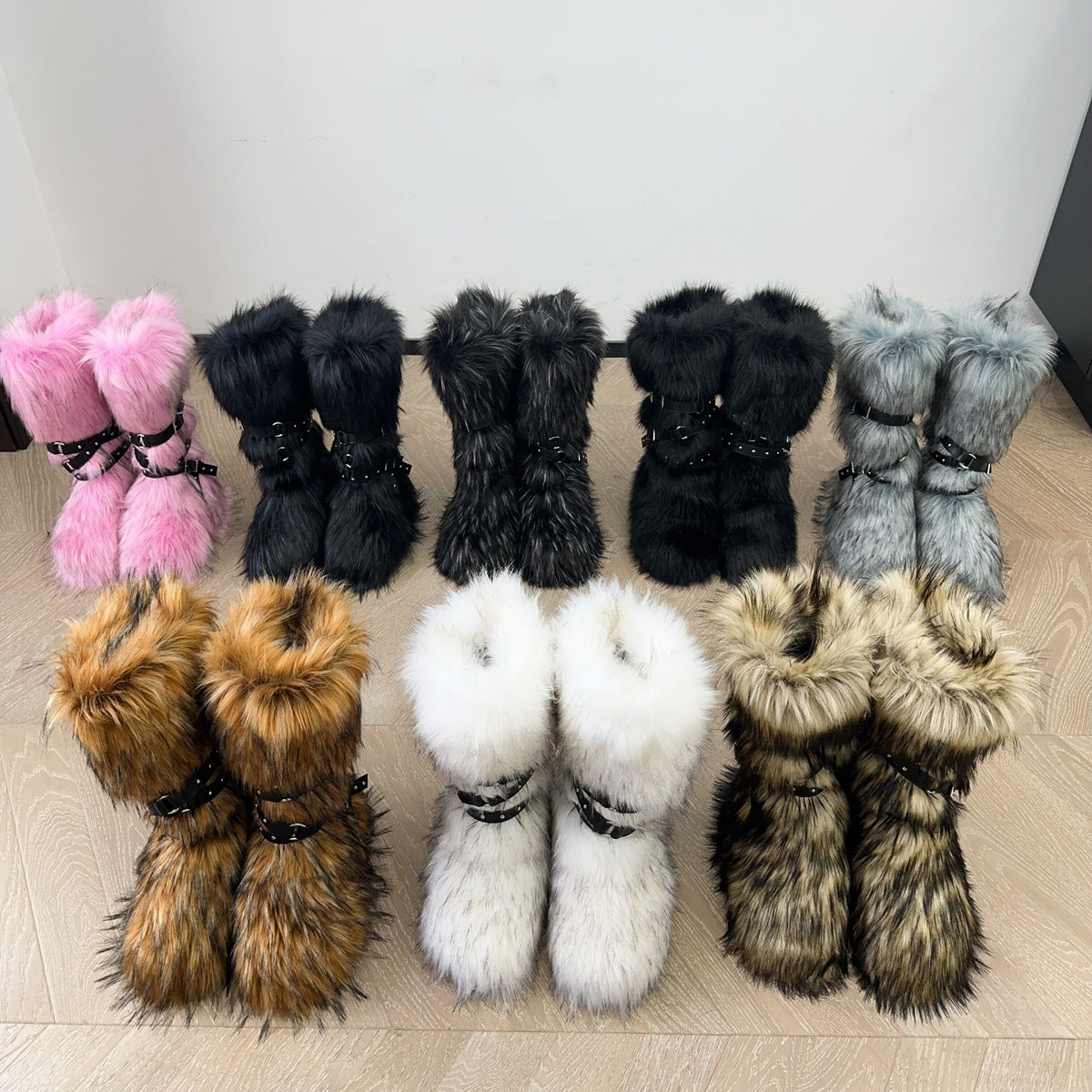 Punk Faux Fur Rivet Slimming Lace Boots