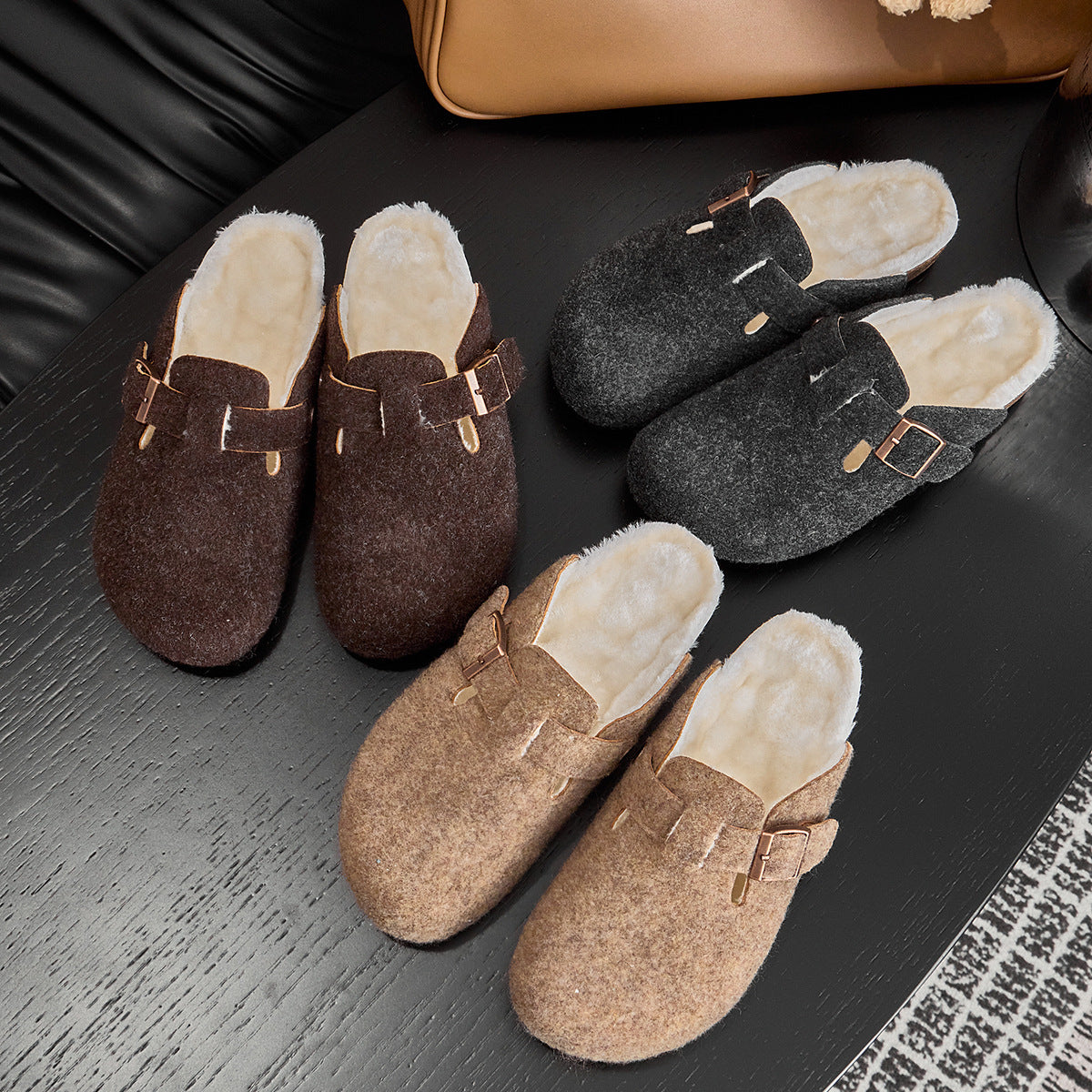 Women's Half Flat Toe Box Fluffy Outer Women's Shoes