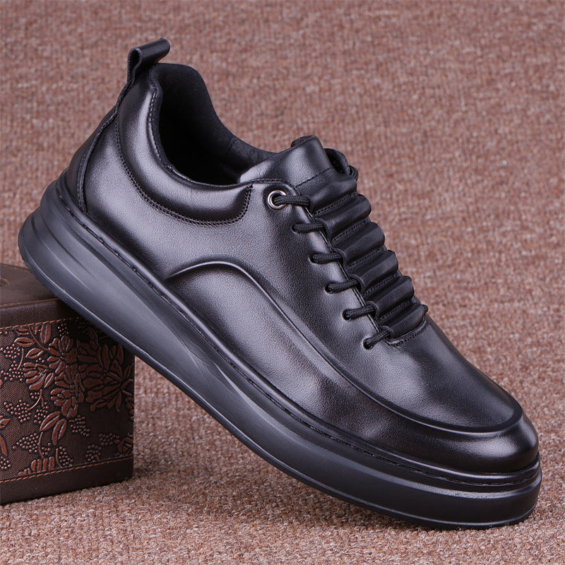 Men's First Layer Cowhide Autumn Platform Sports Leather Shoes