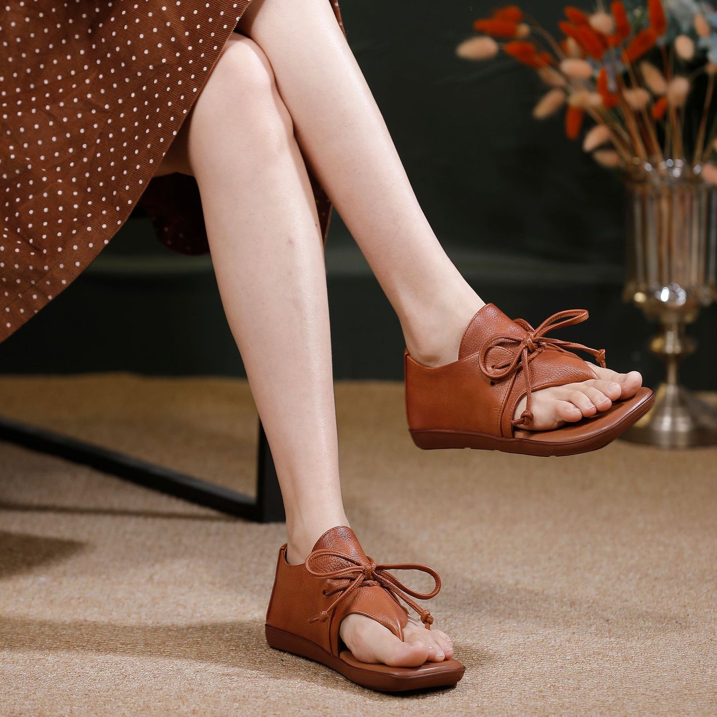 Women's Cowhide Back To Ancient Rome Niche Soft Bottom Flat Sandals