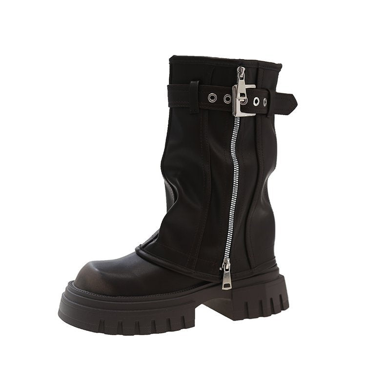 Women's Brown Slimming British Style Platform Martin Summer Women's Leather Boots