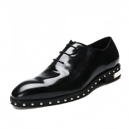 Creative Men's Metal Rivet Cowhide Pointed Men's Business Leather Shoes