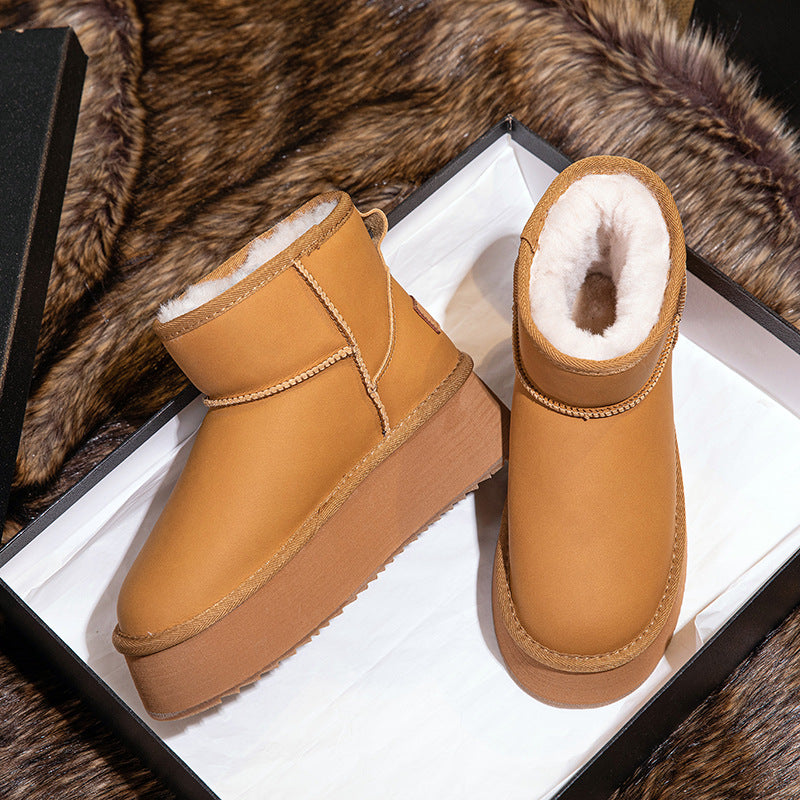 Women's Waterproof Platform Wool Fur Integrated Winter Height Boots