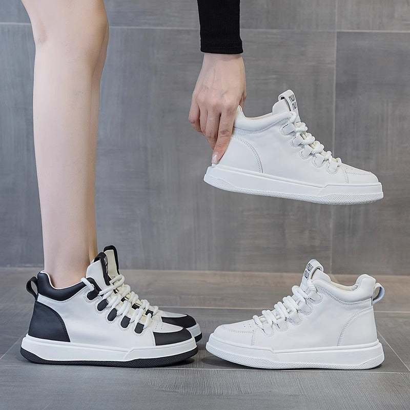 Women's Genuine High Top White Autumn Flat Sneakers