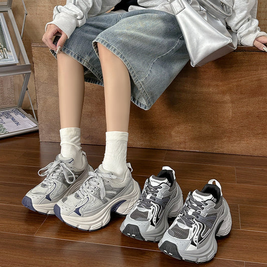 Women's Authentic Clunky Mesh Surface Platform Trendy Sneakers