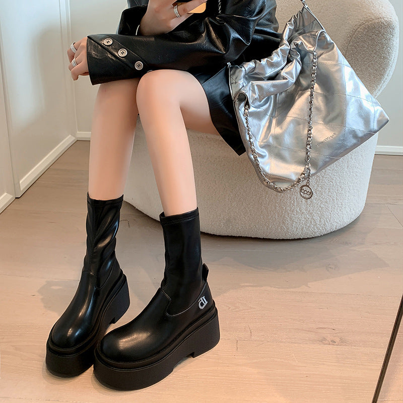 Small Stretch Thin Hot High Leg Women's Leather Boots