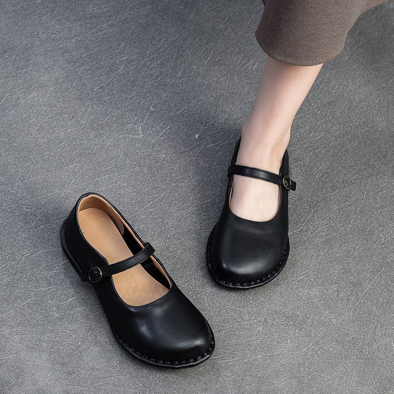 Women's First Layer Cowhide Buckle Pumps Fashion Casual Shoes