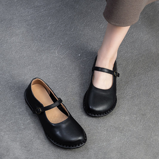 Women's First Layer Cowhide Buckle Pumps Fashion Casual Shoes