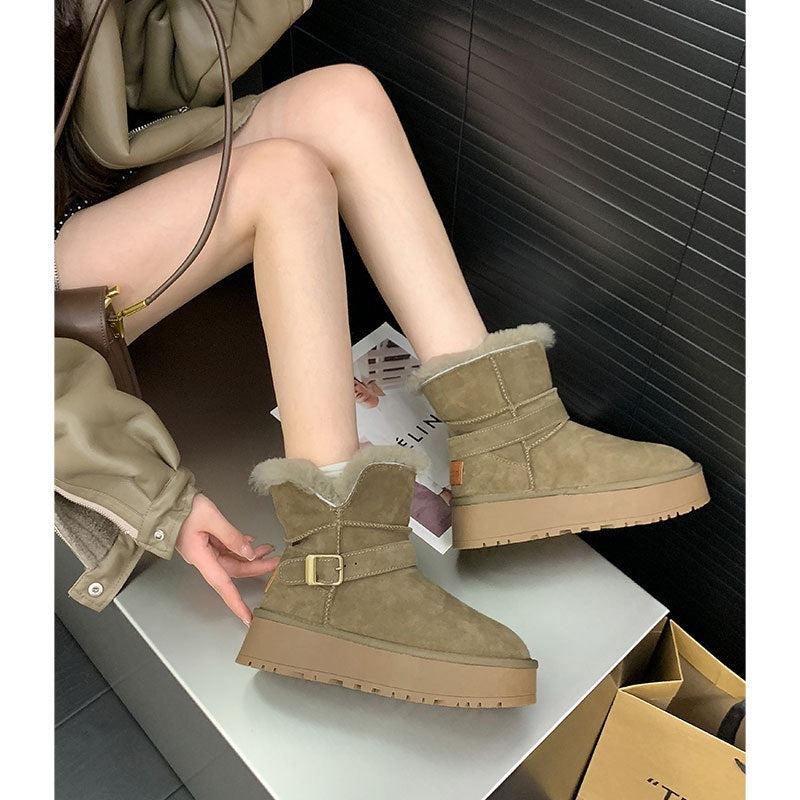 Women's Fabric Cow Suede Mouth Real Wool In Insole Containing Women's Snow Boots