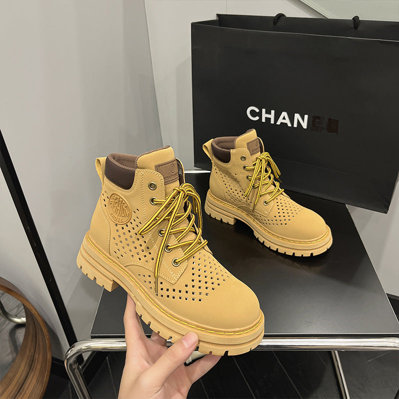Women's Worker Summer Genuine Breathable Ankle Outdoor Leisure Hight Increasing Women's Leather Boots