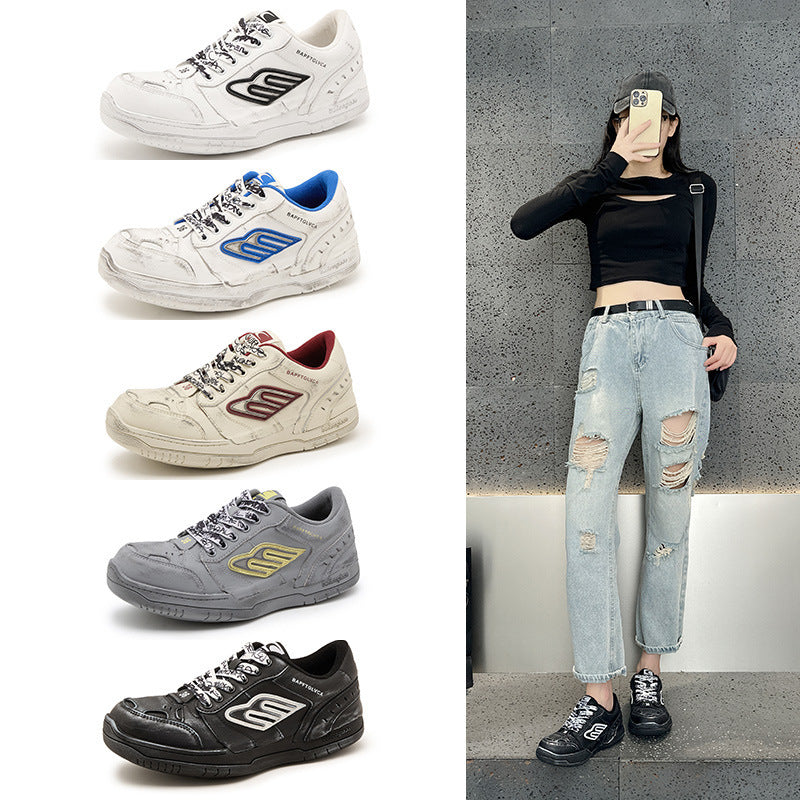 Women's Flat White Autumn Retro Distressed Sports Korean Couples Women's Casual Shoes